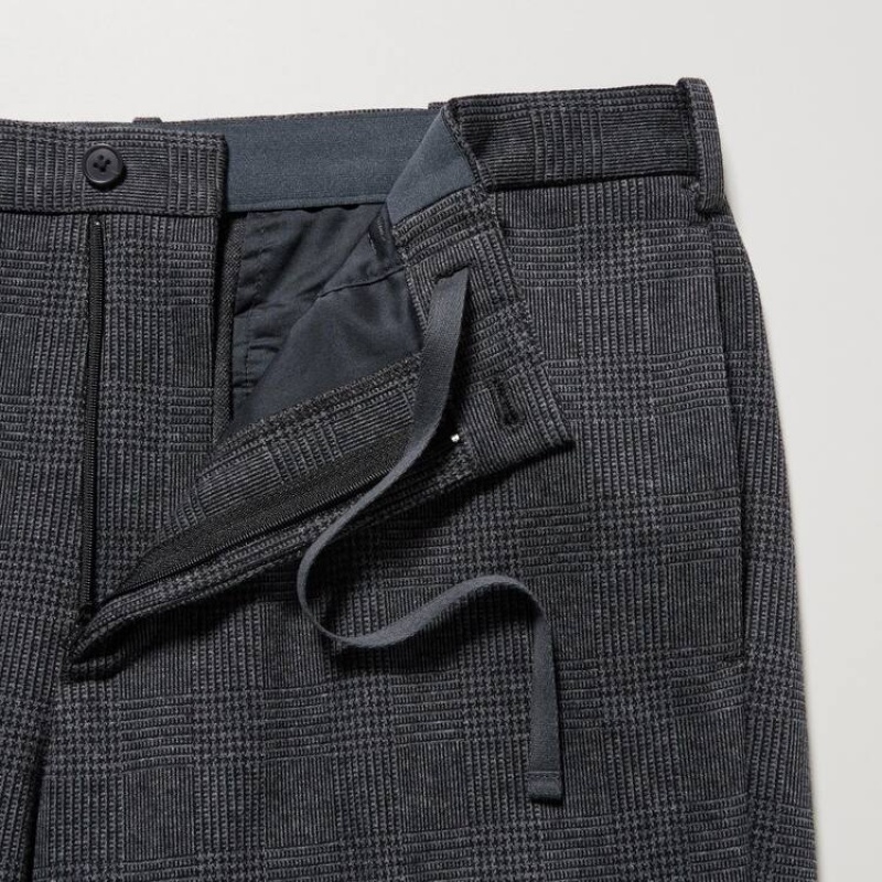 Grey Uniqlo Smart Glen Checked Ankle Length Men Pants | 5157018