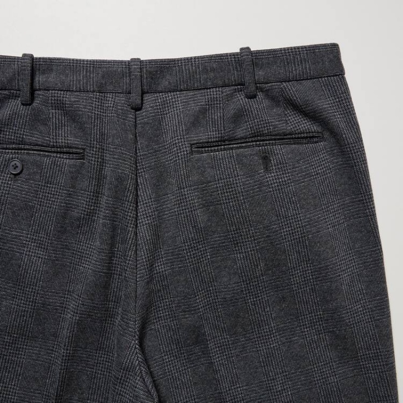 Grey Uniqlo Smart Glen Checked Ankle Length Men Pants | 5157018
