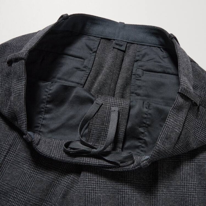 Grey Uniqlo Smart Glen Checked Ankle Length Men Pants | 5157018