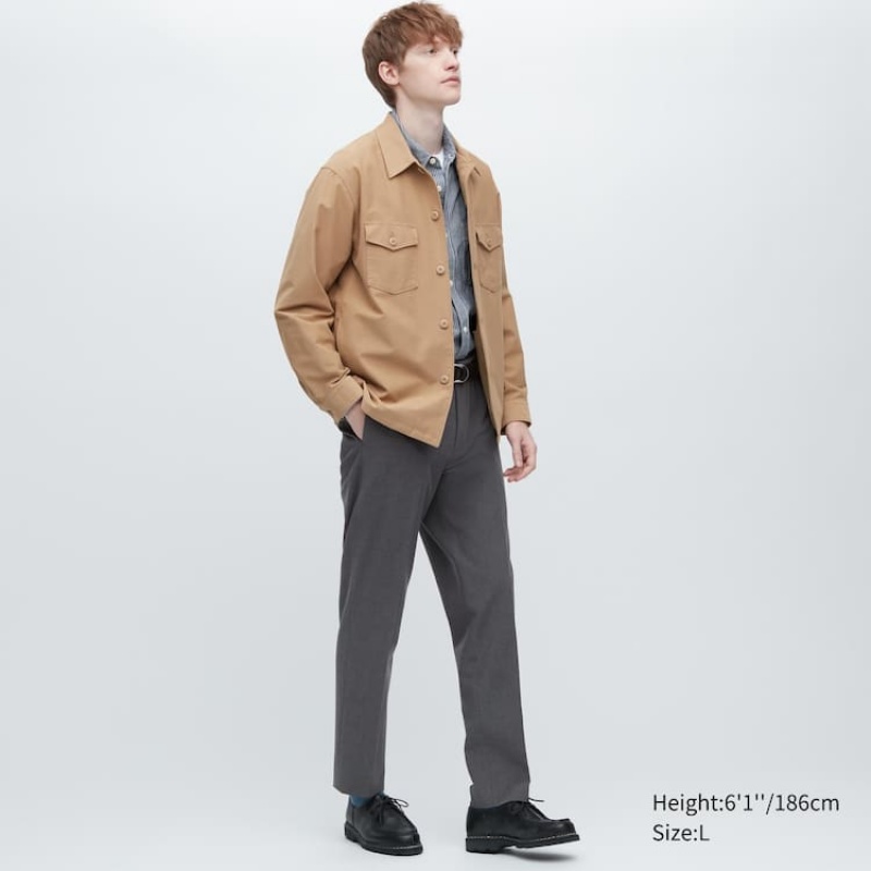 Grey Uniqlo Smart Wool-like Ankle Length Men Pants | 6416901