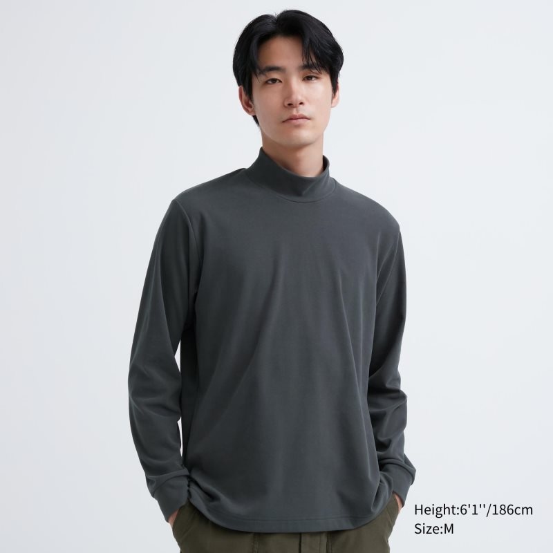 Grey Uniqlo Smooth Fleece Mock Neck Men T Shirts | 7598046
