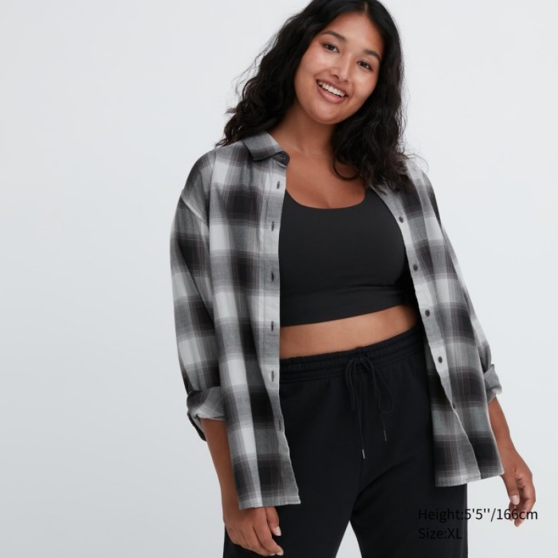 Grey Uniqlo Soft Brushed Checked Long-Sleeve Women Shirts | 8775451