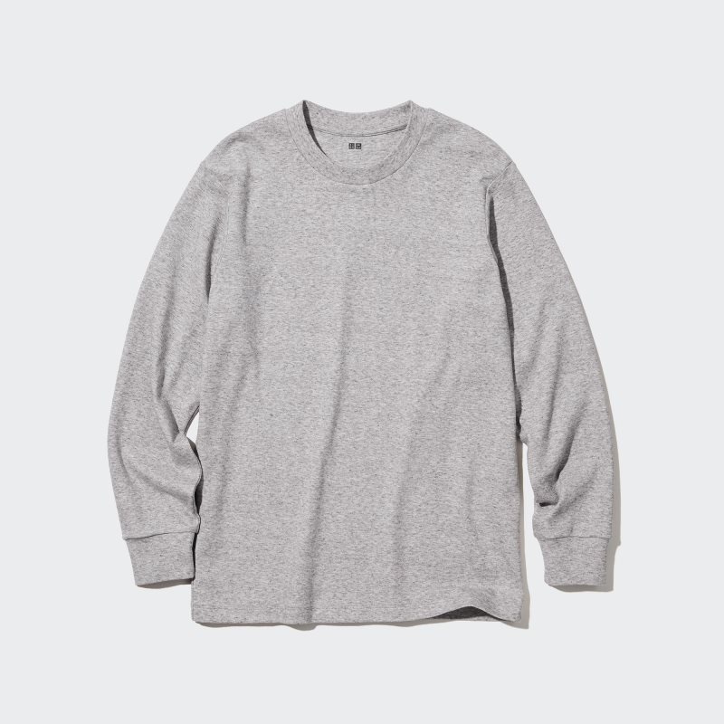Grey Uniqlo Soft Brushed Crew Neck Long-sleeve Men T Shirts | 4574543