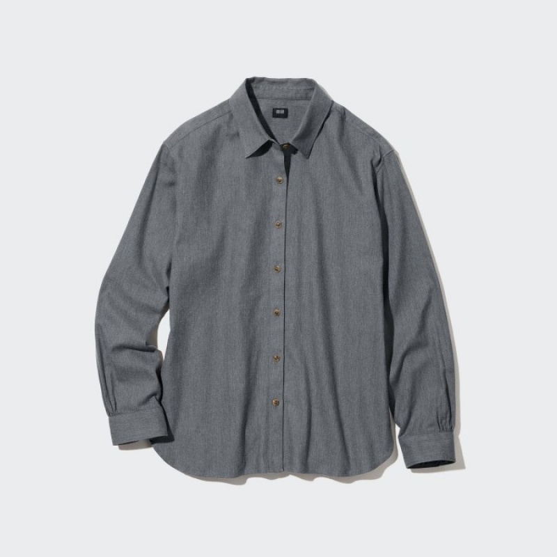 Grey Uniqlo Soft Brushed Long-Sleeve Women Shirts | 4023853