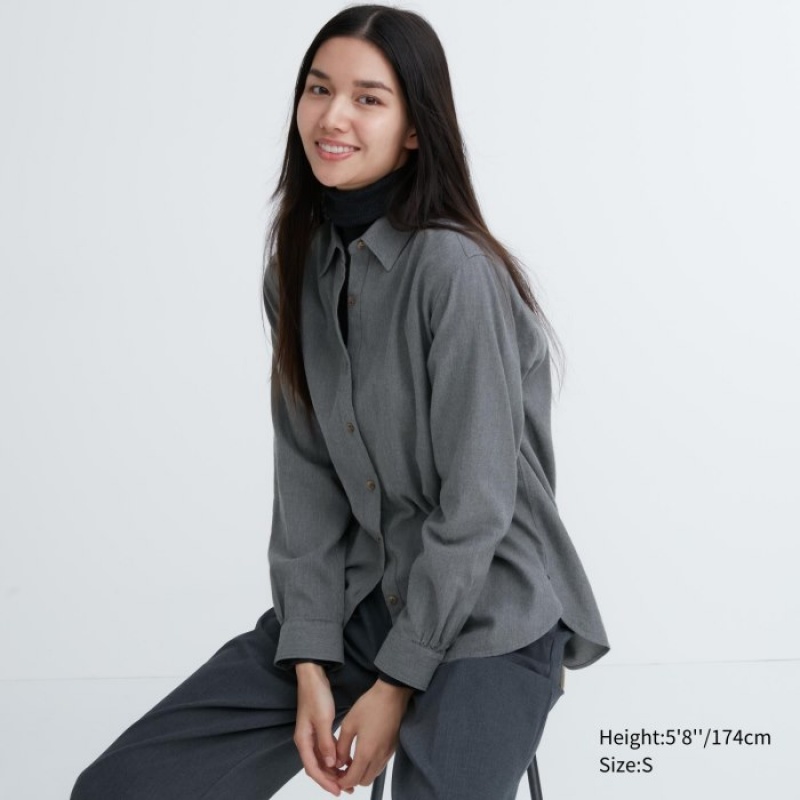 Grey Uniqlo Soft Brushed Long-Sleeve Women Shirts | 4023853