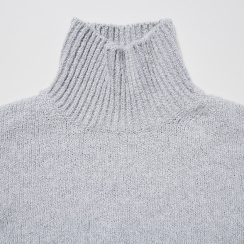 Grey Uniqlo Soft Knit High Neck Long-Sleeve Women Sweaters | 3816964
