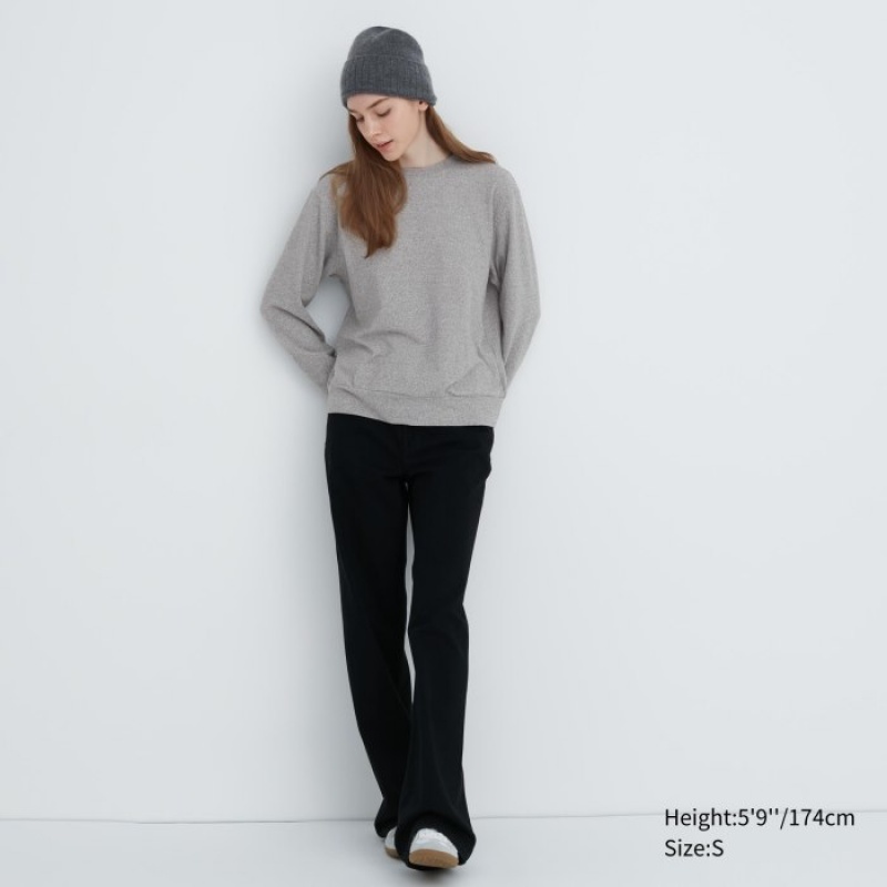 Grey Uniqlo Soft Knitted Fleece Crew Neck Long-Sleeve Women T Shirts | 367466