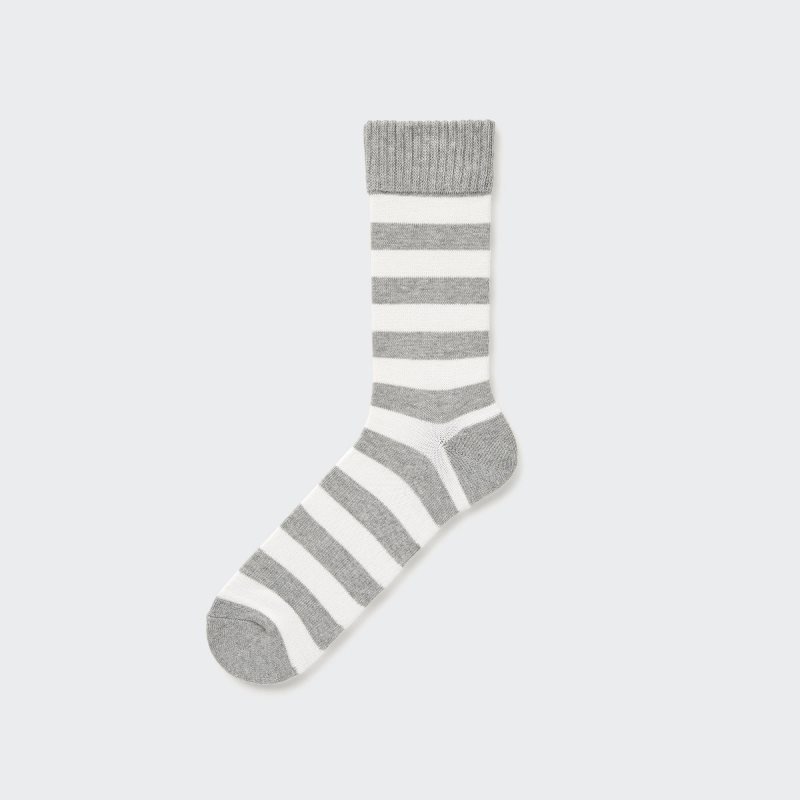 Grey Uniqlo Soft Pile Striped Men Socks | 8826666