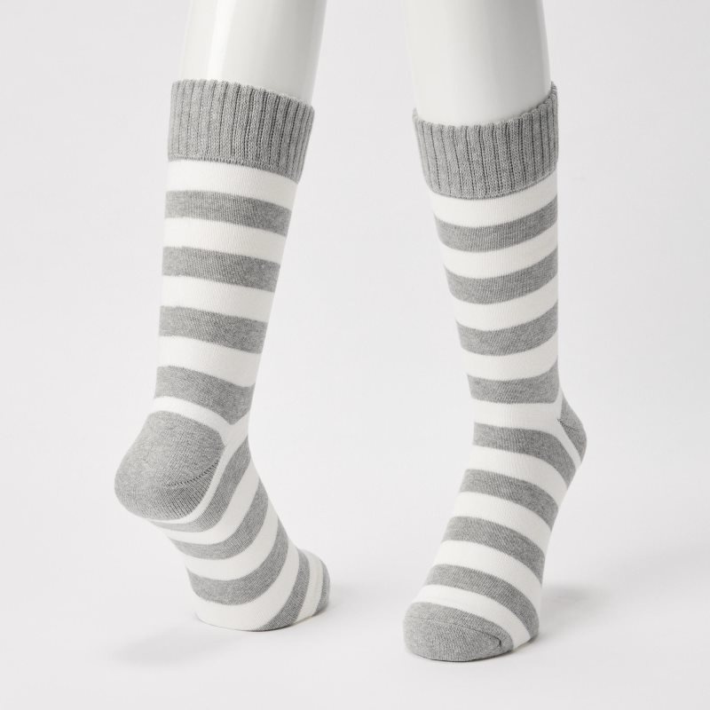 Grey Uniqlo Soft Pile Striped Men Socks | 8826666
