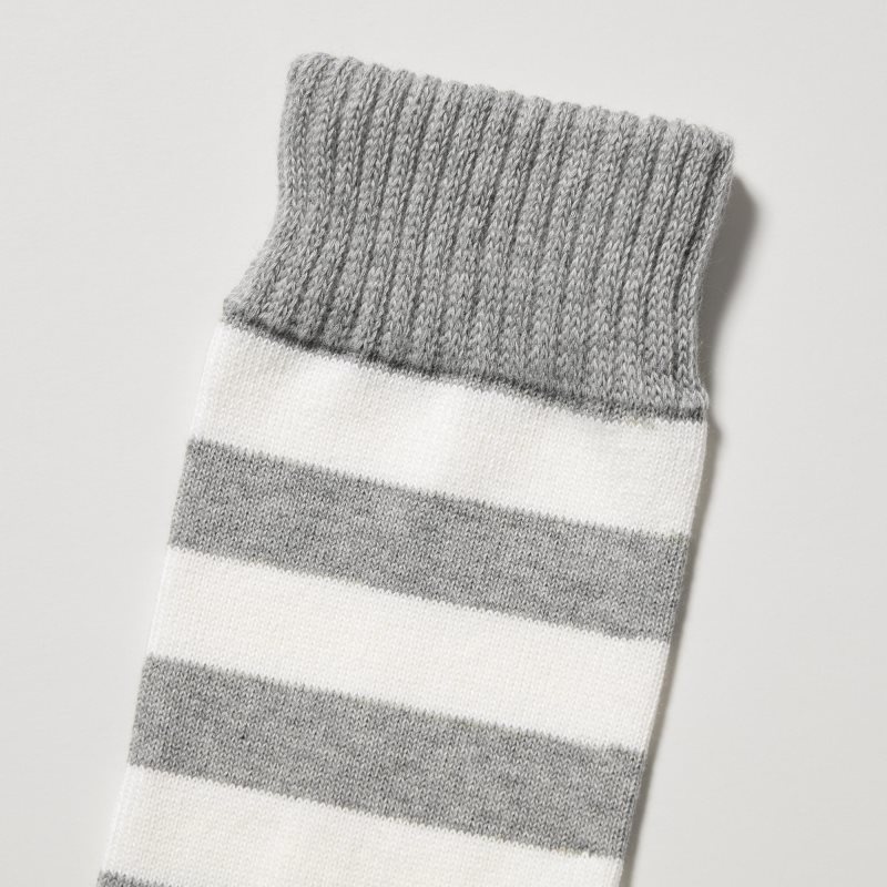 Grey Uniqlo Soft Pile Striped Men Socks | 8826666