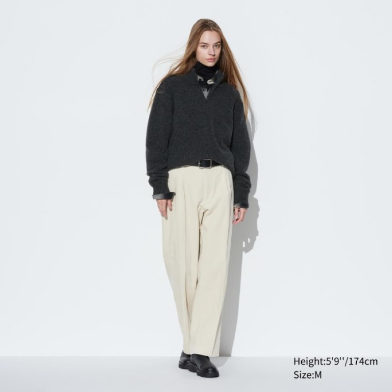 Grey Uniqlo Souffle Yarn Half-Zip Long-Sleeve Women Sweaters | 8887116