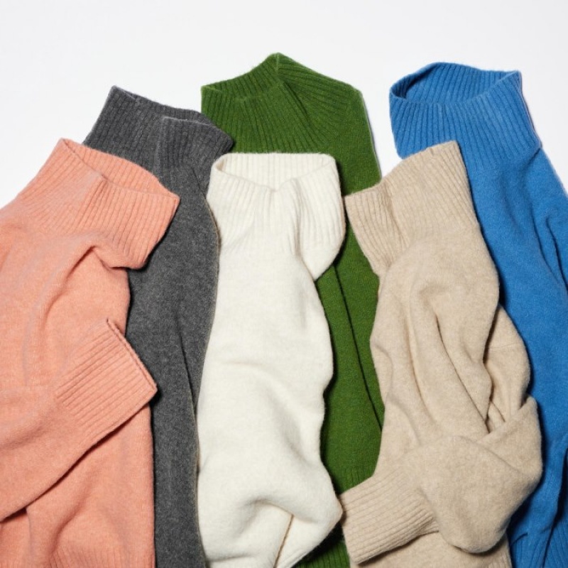 Grey Uniqlo Souffle Yarn High Neck Long-Sleeve Women Sweaters | 9224755