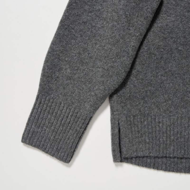 Grey Uniqlo Souffle Yarn High Neck Long-Sleeve Women Sweaters | 9224755