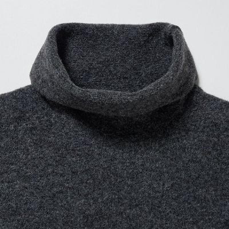 Grey Uniqlo Souffle Yarn Turtleneck Women Dress | 9224607