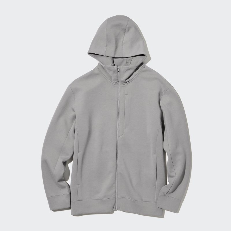 Grey Uniqlo Stretch Dry Sweat Long-sleeve Full-zip Men Hoodie | 7860917