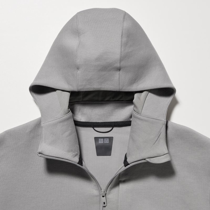 Grey Uniqlo Stretch Dry Sweat Long-sleeve Full-zip Men Hoodie | 7860917