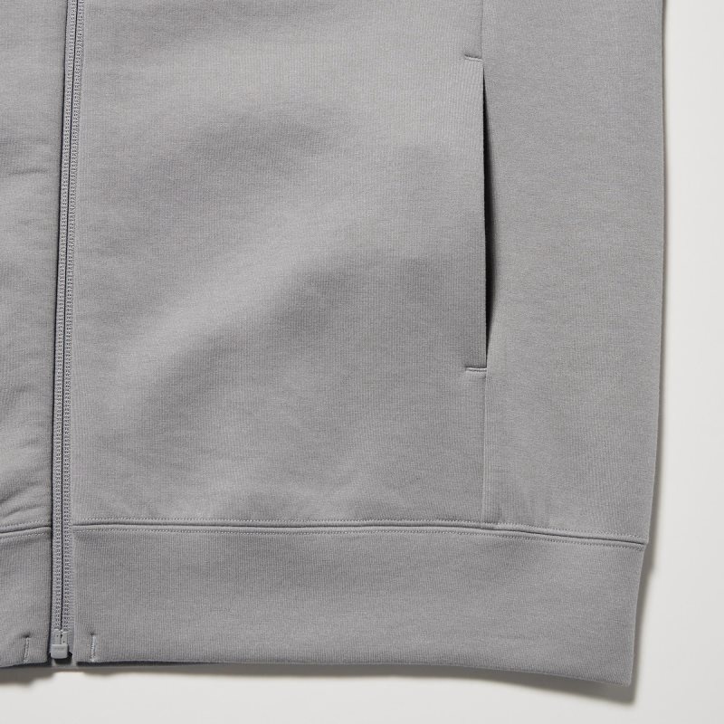 Grey Uniqlo Stretch Dry Sweat Long-sleeve Full-zip Men Hoodie | 7860917