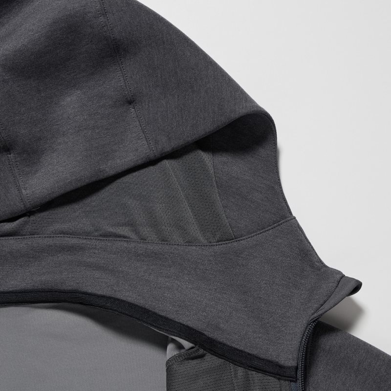 Grey Uniqlo Stretch Dry Sweat Long-sleeve Full-zip Men Hoodie | 5054723
