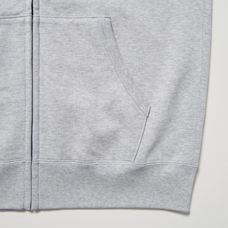 Grey Uniqlo Sweat Full-zip Men Hoodie | 3478310