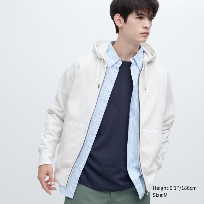 Grey Uniqlo Sweat Full-zip Men Hoodie | 8544560