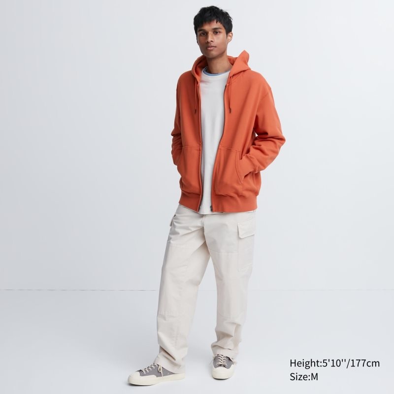 Grey Uniqlo Sweat Long-sleeve Full-zip Men Hoodie | 5820383