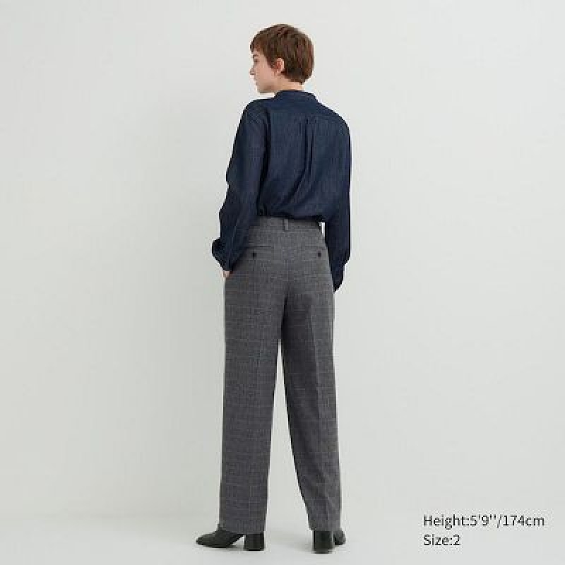 Grey Uniqlo Tweed Wide-Fit Pleated Women Pants | 8535374