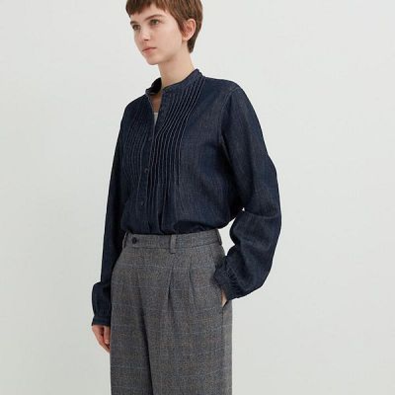 Grey Uniqlo Tweed Wide-Fit Pleated Women Pants | 8535374