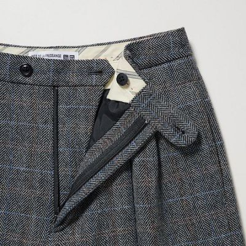 Grey Uniqlo Tweed Wide-Fit Pleated Women Pants | 8535374