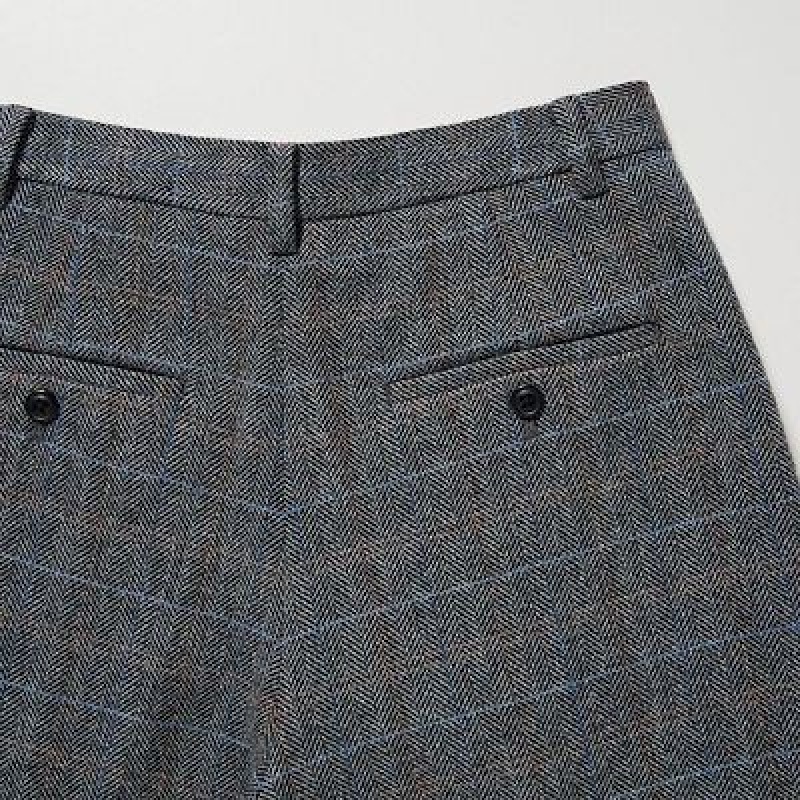 Grey Uniqlo Tweed Wide-Fit Pleated Women Pants | 8535374