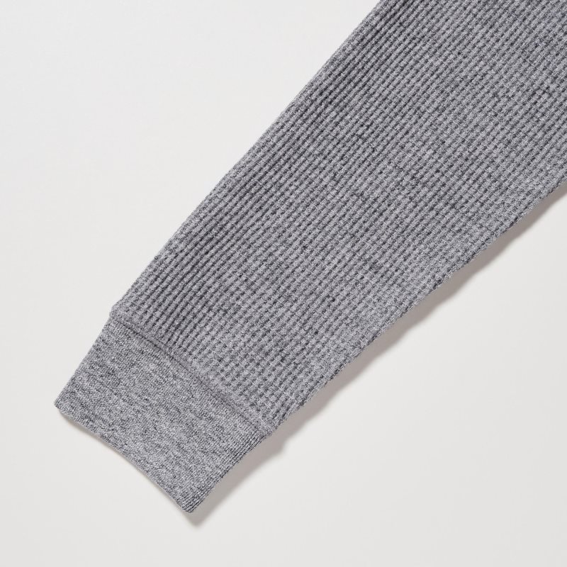 Grey Uniqlo Waffle Henley Neck Long-sleeve Men T Shirts | 1089129