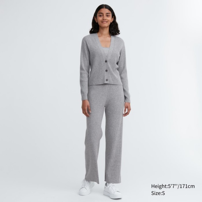 Grey Uniqlo Washable Knit Ribbed Long-Sleeve Women Cardigan | 2964597