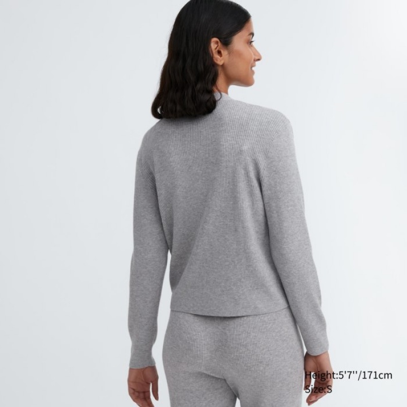 Grey Uniqlo Washable Knit Ribbed Long-Sleeve Women Cardigan | 2964597
