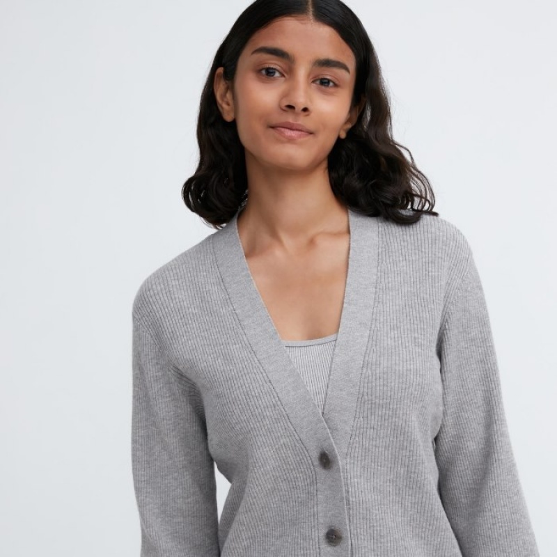 Grey Uniqlo Washable Knit Ribbed Long-Sleeve Women Cardigan | 2964597