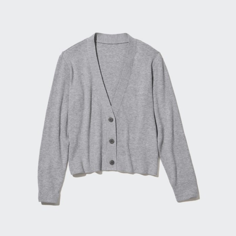 Grey Uniqlo Washable Knit Ribbed Long-Sleeve Women Cardigan | 2964597