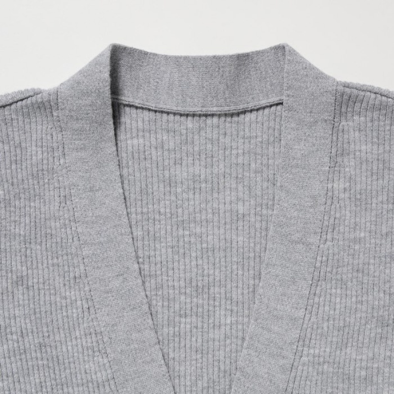 Grey Uniqlo Washable Knit Ribbed Long-Sleeve Women Cardigan | 2964597