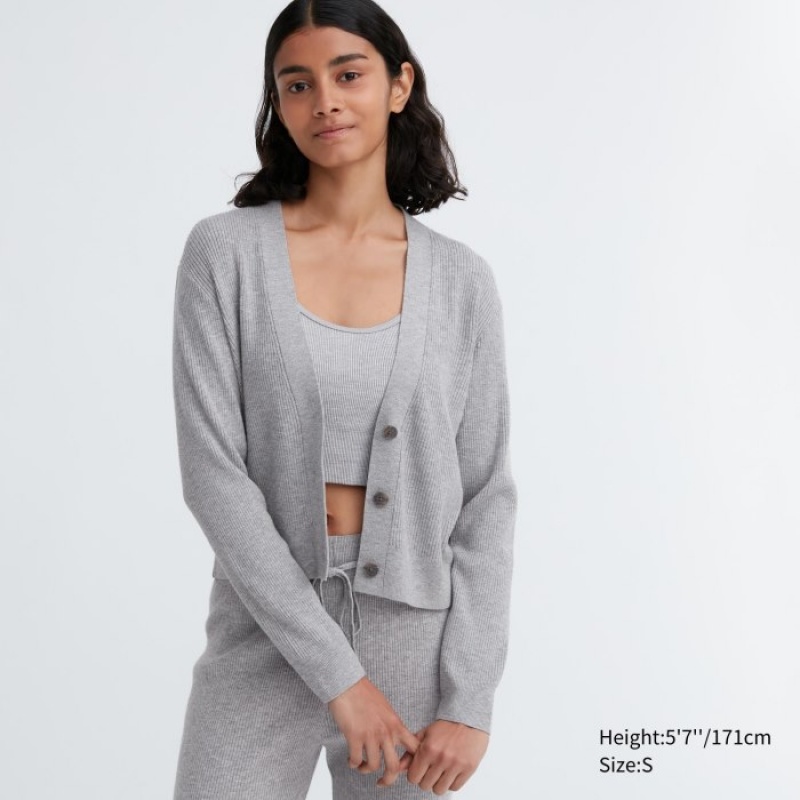 Grey Uniqlo Washable Knit Ribbed Long-Sleeve Women Cardigan | 2964597