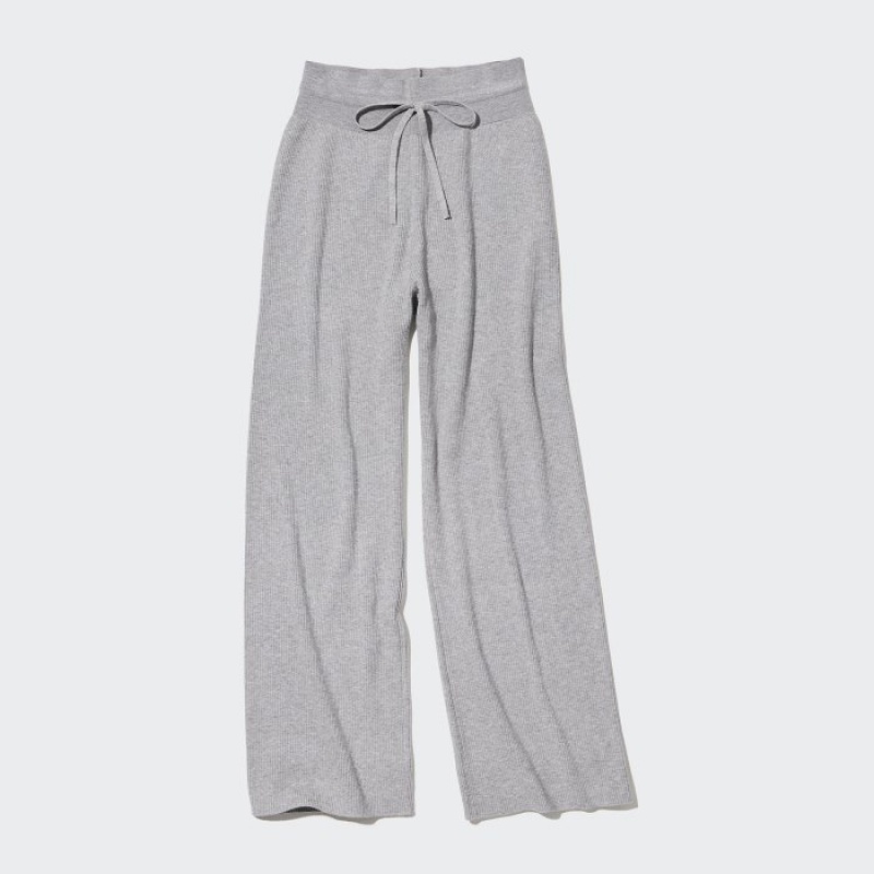 Grey Uniqlo Washable Knit Ribbed Lounge Women Pants | 6662993