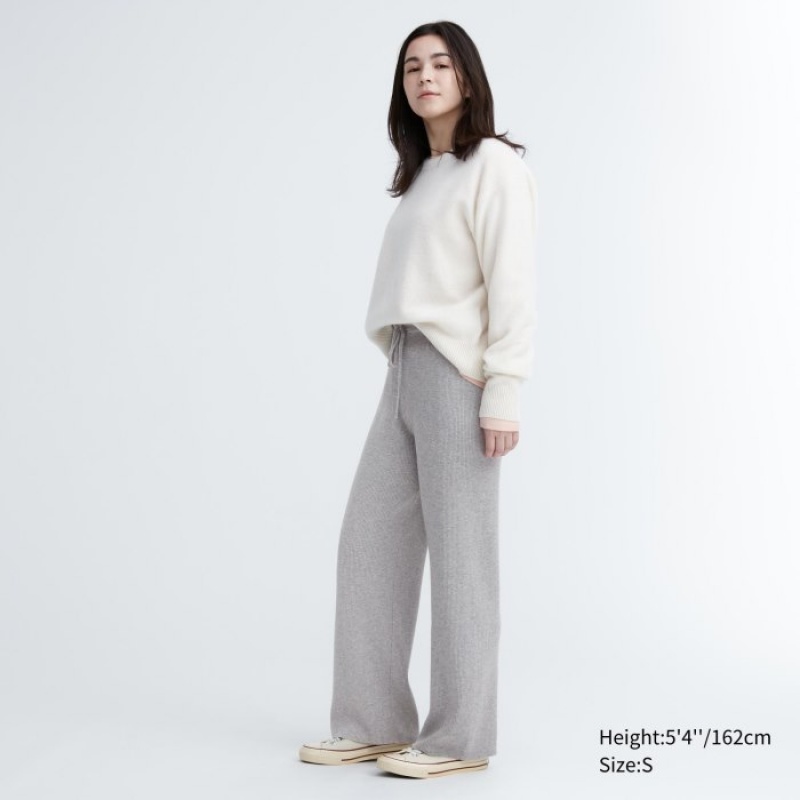 Grey Uniqlo Washable Knit Ribbed Lounge Women Pants | 6662993