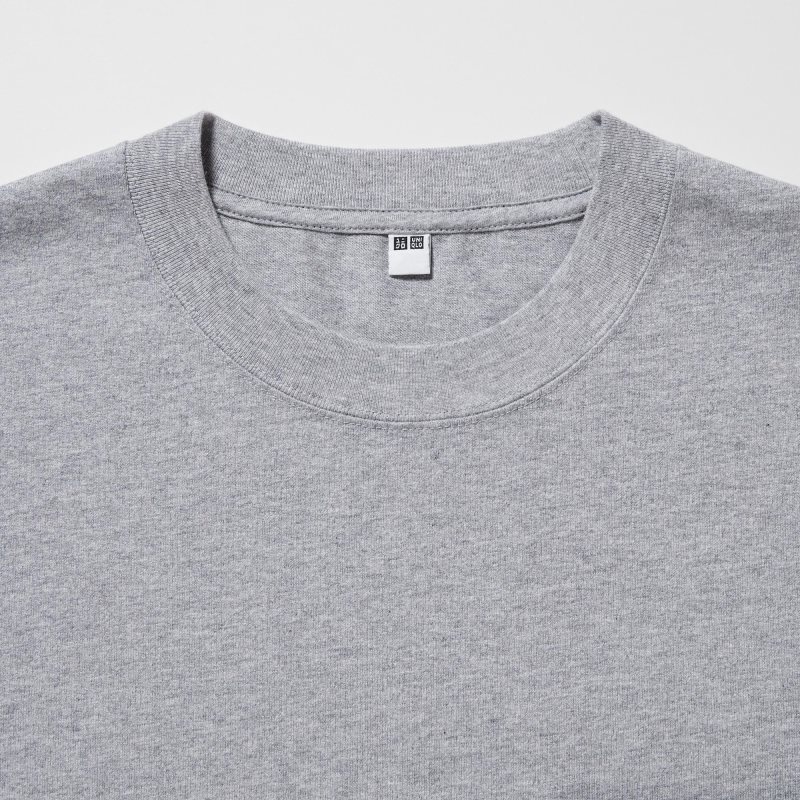 Grey Uniqlo Washed Cotton Crew Neck Long-sleeve Men T Shirts | 5708686
