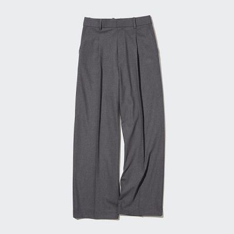 Grey Uniqlo Wide-Fit Pleated Women Pants | 5543113