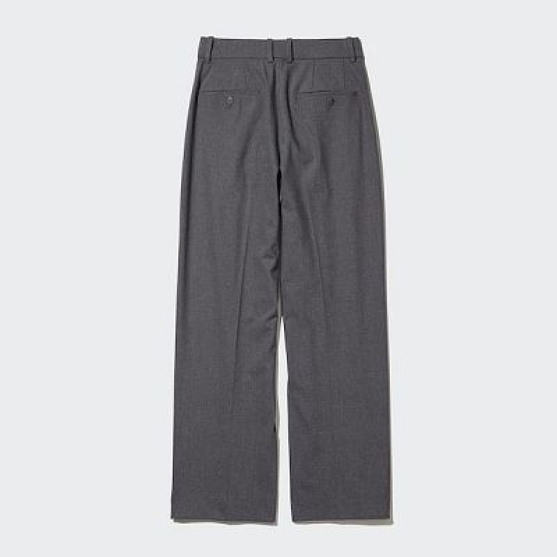 Grey Uniqlo Wide-Fit Pleated Women Pants | 5543113