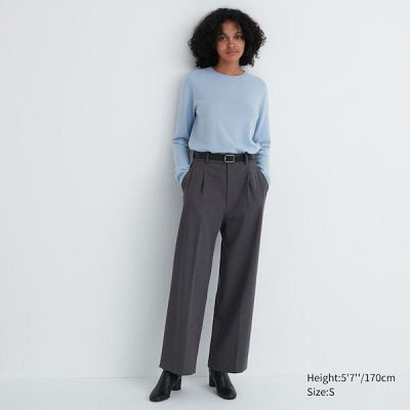 Grey Uniqlo Wide-Fit Pleated Women Pants | 5543113