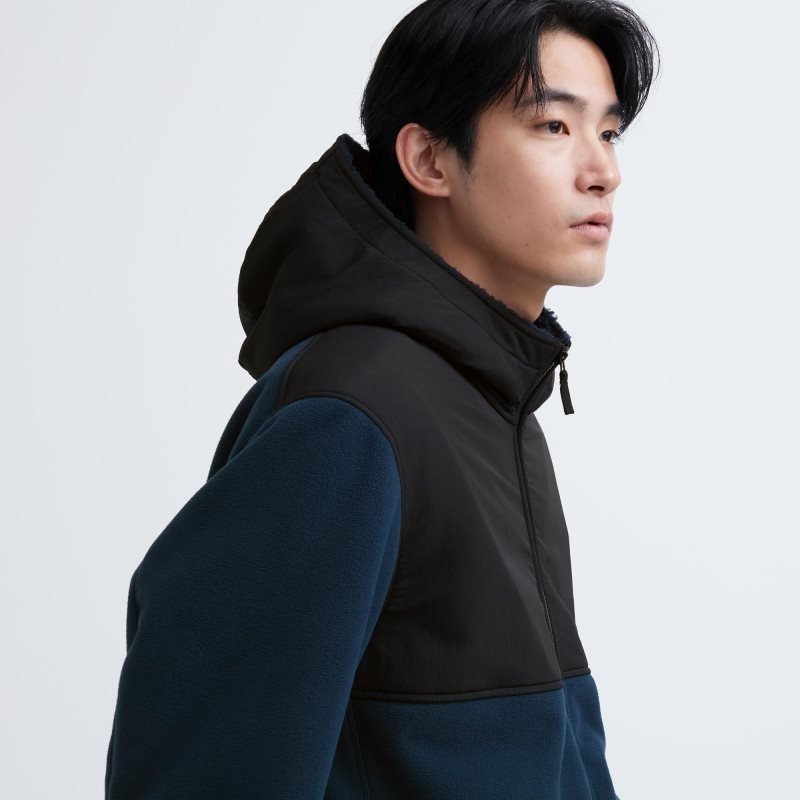 Grey Uniqlo Windproof Outer Fleece Full-zip Men Hoodie | 1870919