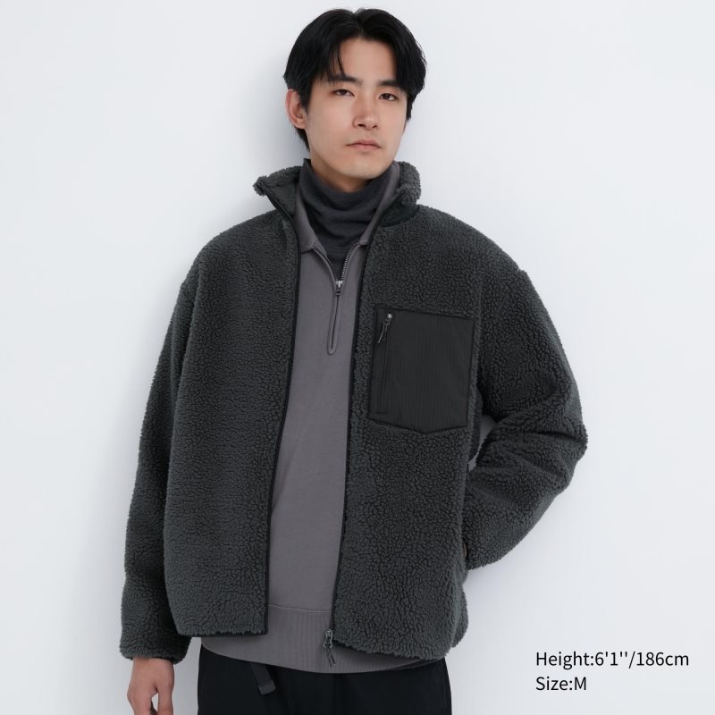 Grey Uniqlo Windproof Outer Fleece Men Jackets | 67959