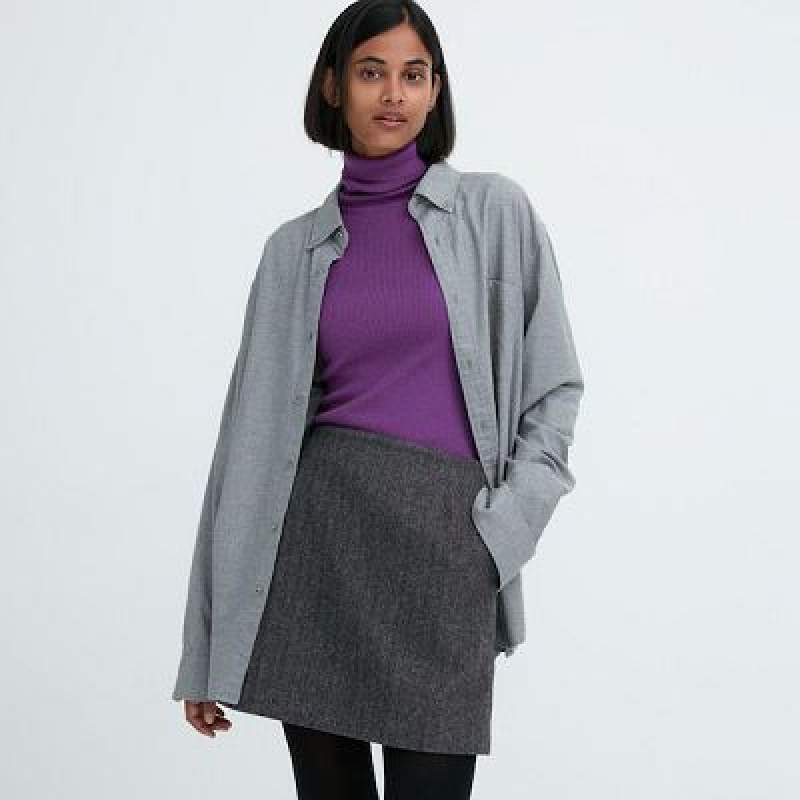 Grey Uniqlo Wool Blend Mini Women Skirts | 3146012