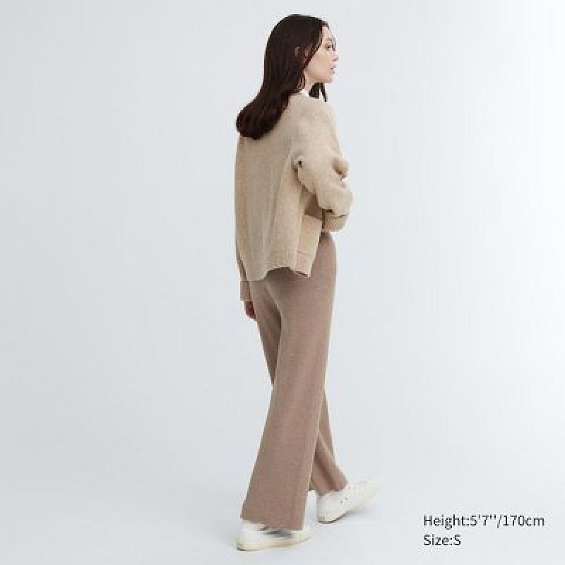 Khaki Uniqlo Washable Knit Ribbed Women Pants | 4395761