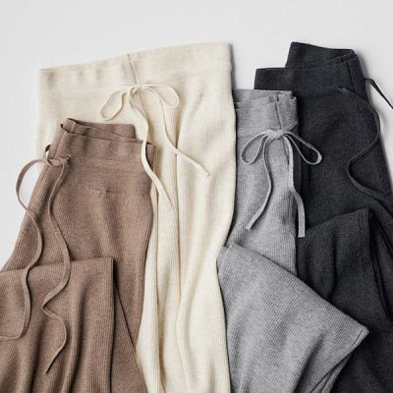 Khaki Uniqlo Washable Knit Ribbed Women Pants | 4395761