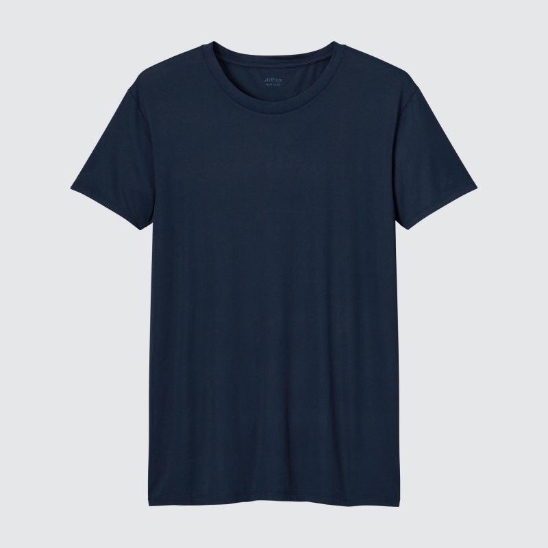 Navy Uniqlo Airism Crew Neck Short-sleeve Men T Shirts | 1105365