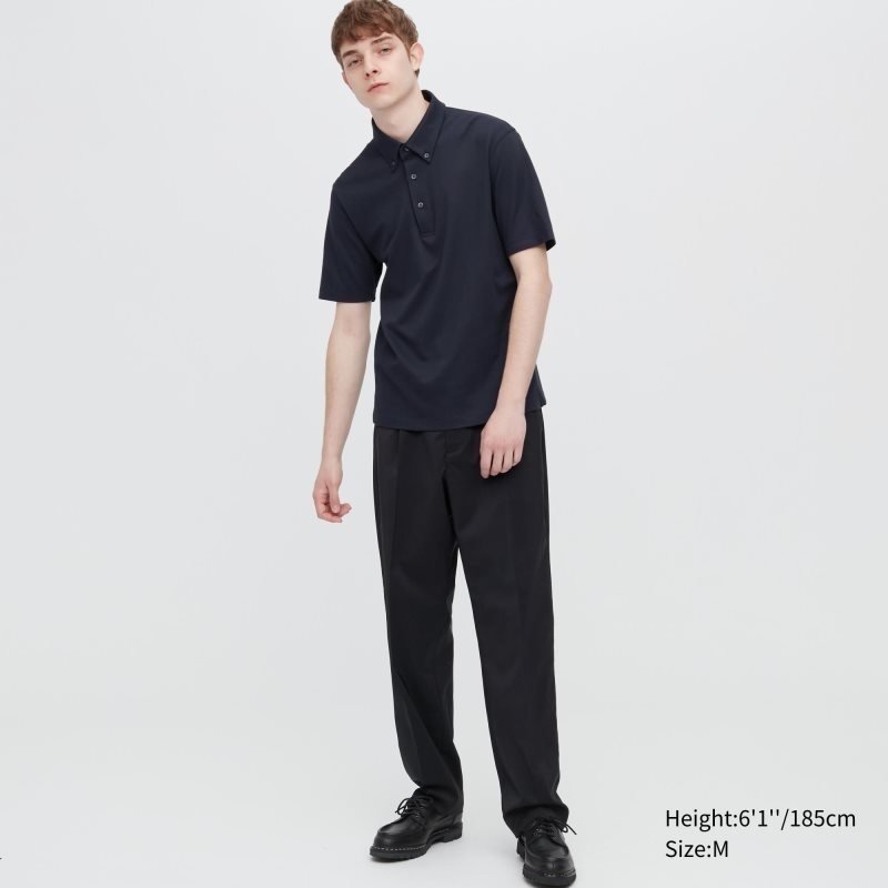 Navy Uniqlo Airism Pique Short-sleeve Men Polo Shirts | 3137170