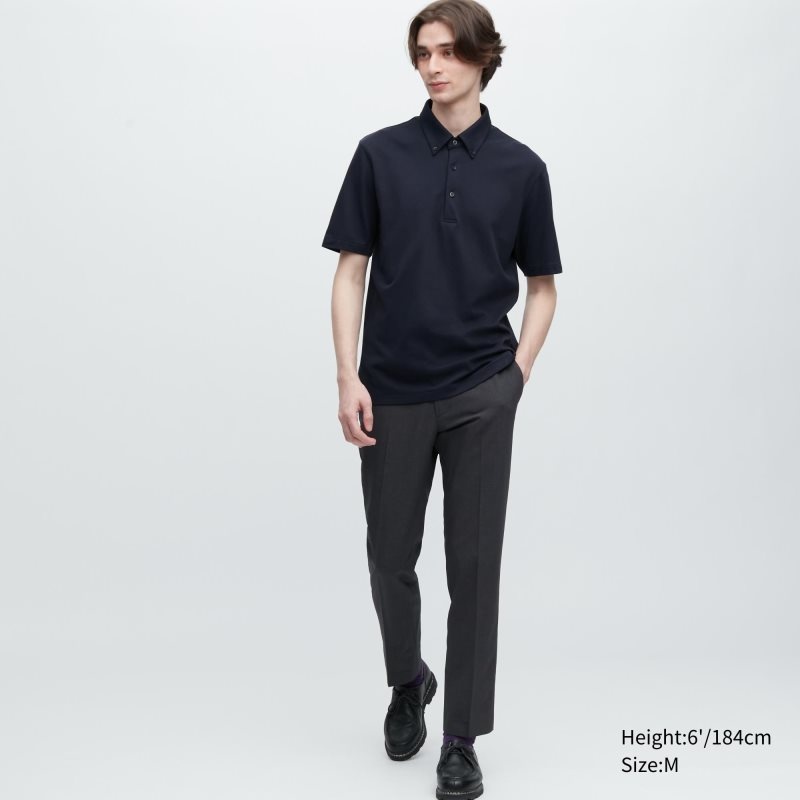 Navy Uniqlo Airism Pique Short-sleeve Men Polo Shirts | 9863355